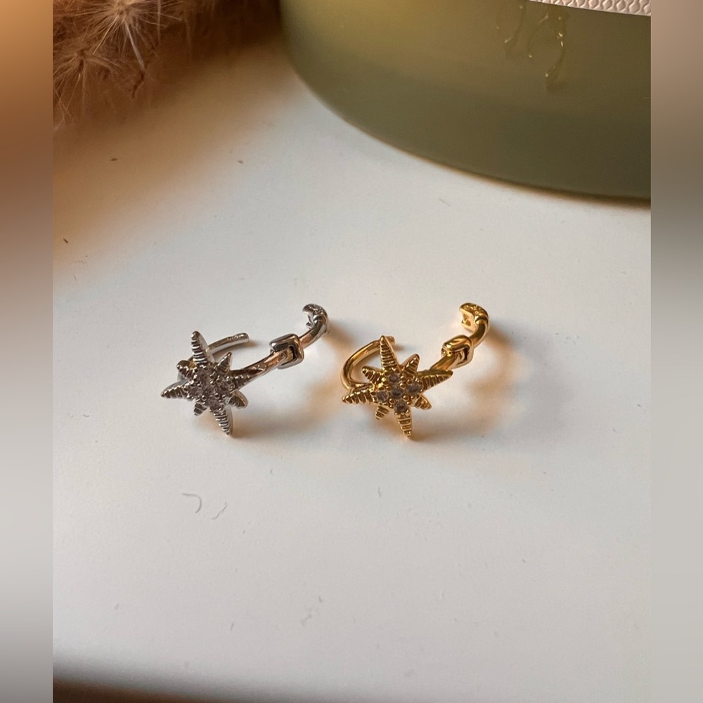 Celestial Starburst Huggie Earrings – Gold Tone or Silver Tone